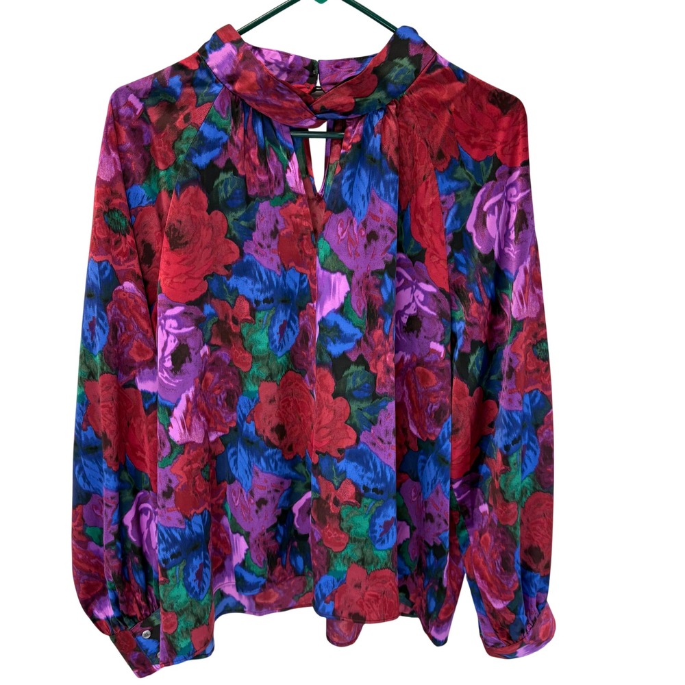 Talbots Womens XL Twist Neck Soft Satin Charmeuse Top - Wrapped Floral